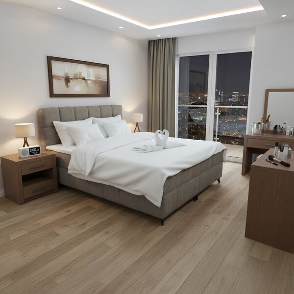 KONDELA Boxspring ágy, 160x200, barnásszürke taupe, ALMA