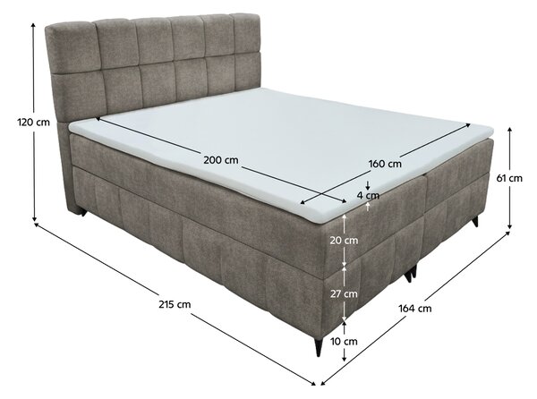 KONDELA Boxspring ágy, 160x200, barnásszürke taupe, ALMA