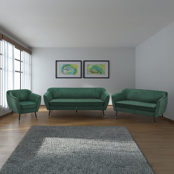 KONDELA Design 3 személyes kanapé, zöld Velvet szövet/fekete/arany, VIODA