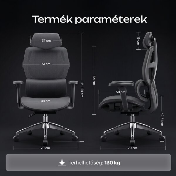 Ergonomikus irodai szék, forgószék, fekete hálós (E13 BLACK)