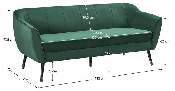 KONDELA Design 3 személyes kanapé, zöld Velvet szövet/fekete/arany, VIODA