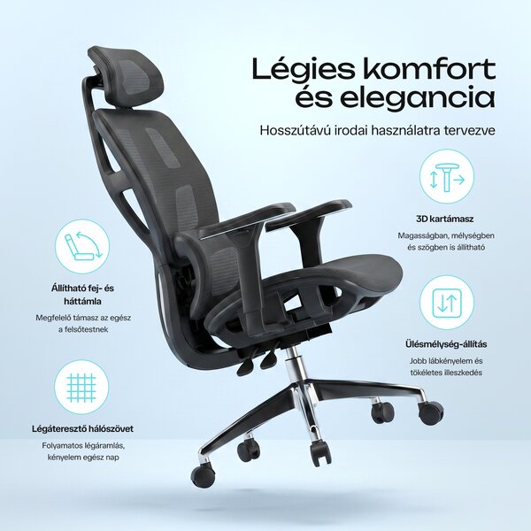 Ergonomikus irodai szék, forgószék, fekete hálós (E13 BLACK)