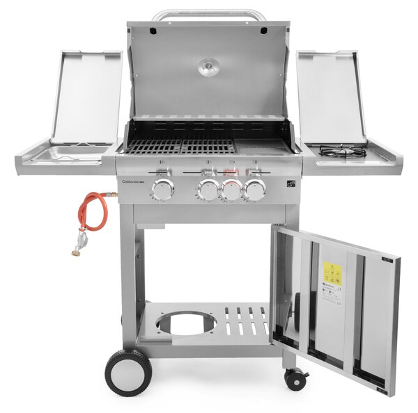 CALIFORNIA BBQ gázgrill, 4 égővel, nyomáscsökkentő szeleppel, ezüst Penta CZ