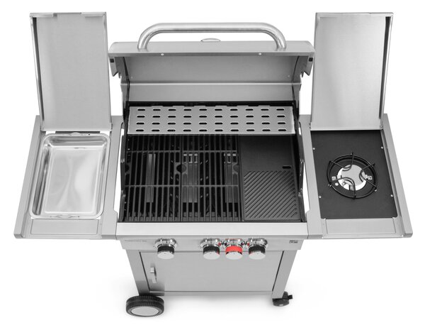 CALIFORNIA BBQ gázgrill, 4 égővel, nyomáscsökkentő szeleppel, ezüst Penta CZ