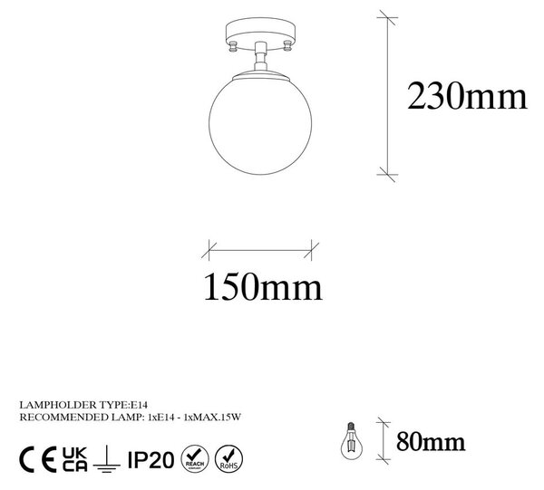 Fehér-sárgaréz színű mennyezeti lámpa üveg búrával ø 15 cm Atmaca – Opviq lights