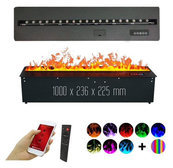 3D vízpárás beépíthető elektromos kandalló, Led, telefonos alkalmazással, ElectricSun MISTique közepes SZ 100 cm