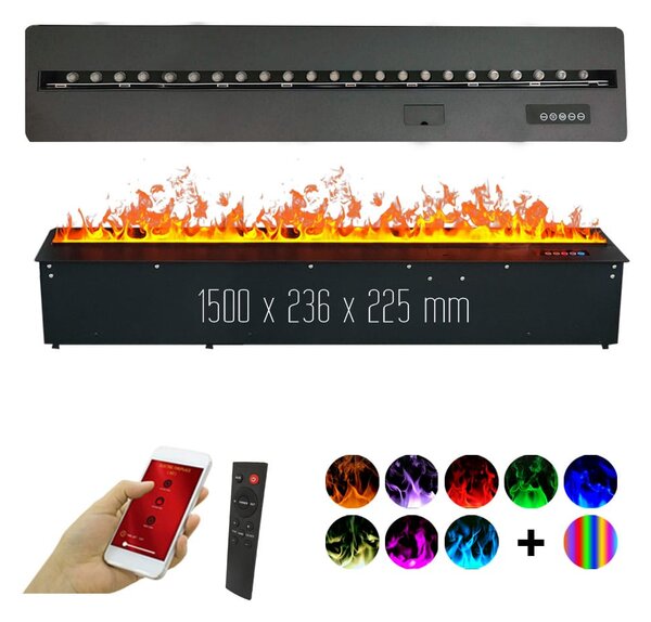 3D vízpárás beépíthető elektromos kandalló, Led, telefonos alkalmazással, ElectricSun MISTique Nagy SZ 150 cm