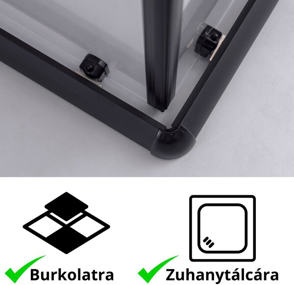Stuxi Nizza Black 80x80 cm szögletes két tolóajtós zuhanykabin 6 mm vízlepergető biztonsági üveggel, fekete elemekkel, 190 cm magas