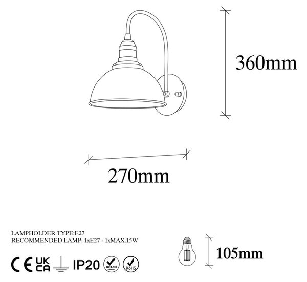Fekete fali lámpa ø 21 cm Varzan – Opviq lights