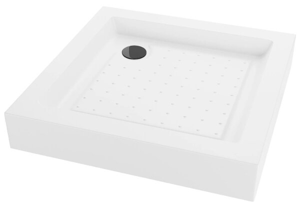 HD Lofty 70x70 szögletes magasított akril zuhanytálca, 14 cm magas, fekete szifonnal
