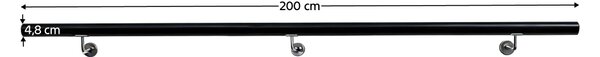 KONDELA Fogantyú/korlát, tömör fa, fekete, 200 cm, MANEL TYP 2