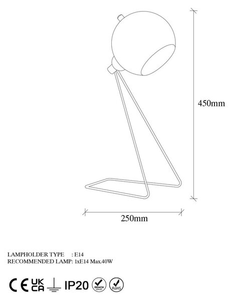 Rézszínű asztali lámpa fém búrával (magasság 45 cm) Oala – Opviq lights