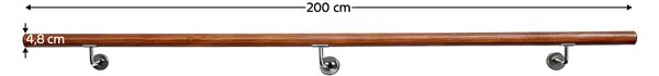 KONDELA Fogantyú/korlát, tömör fa, barna, 200 cm, MANEL TYP 2