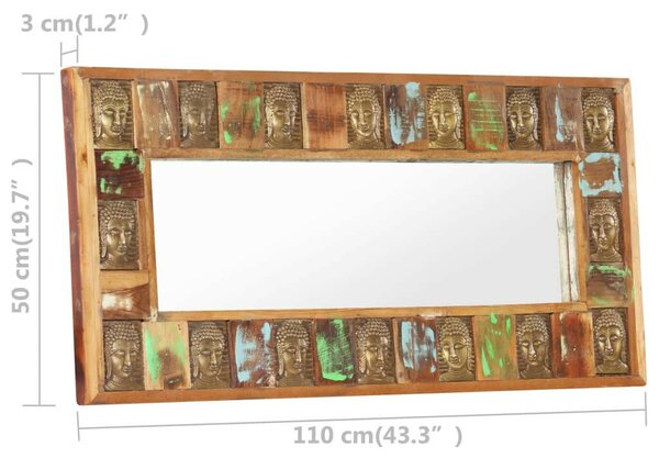 Tömör újrahasznosított fa tükör Buddha burkolattal 110 x 50 cm