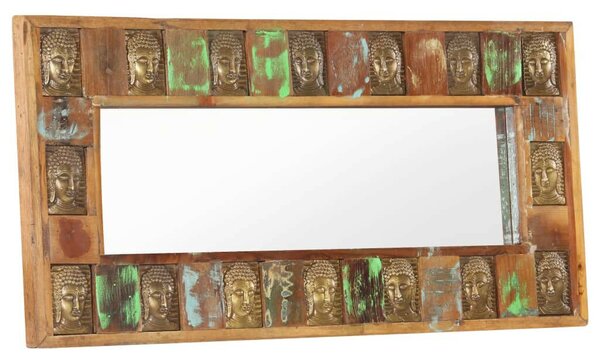 Tömör újrahasznosított fa tükör Buddha burkolattal 110 x 50 cm