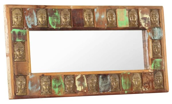 Tömör újrahasznosított fa tükör Buddha burkolattal 110 x 50 cm