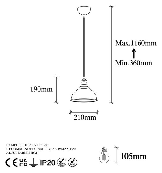 Bronzszínű függőlámpa fém búrával ø 21 cm Varzan – Opviq lights
