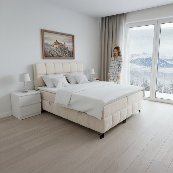 KONDELA Boxspring ágy, 180x200, bézs, ALMA