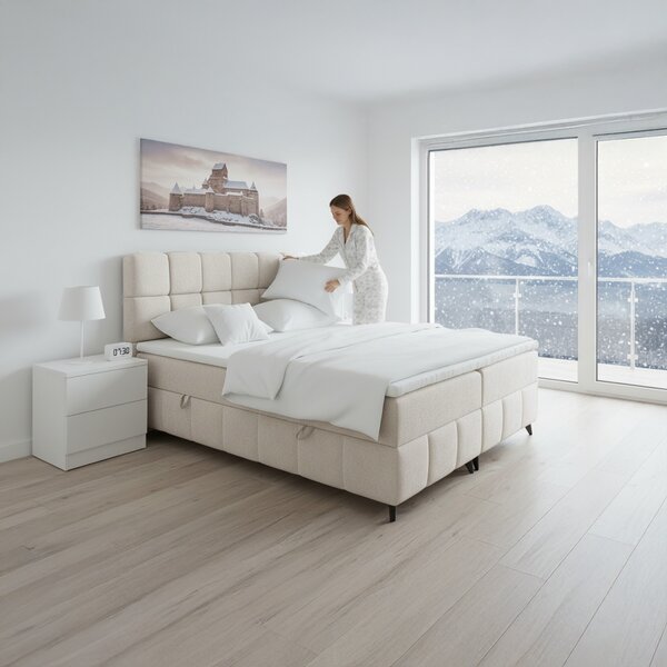 KONDELA Boxspring ágy, 180x200, bézs, ALMA
