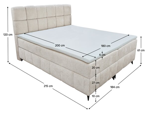 KONDELA Boxspring ágy, 180x200, bézs, ALMA