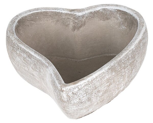 Nyújtott szív alakú cement tál antikolt szürke 19x18x7,5cm