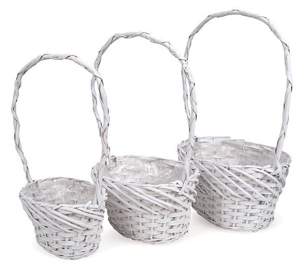 Ovális fonott füles kosár szett fehér 31x24x16/49cm S/3