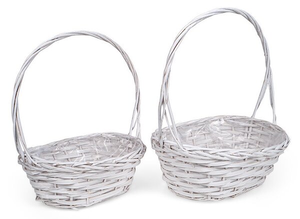 Ovális hasított fa füles kosár szett fehér 34x24,5x13/42cm S/2