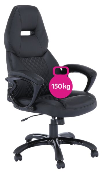 KONDELA Irodai szék, fekete műbőr, teherbírás 150 kg, HEVYR