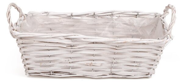 Szögletes hasított fa tál két füllel fehér 33x13,5x11/15,5cm