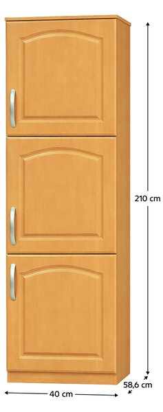KONDELA Magas konyhaszekrény, jobb, égerfa, LORA MDF NEW KLASIK S40/210/57