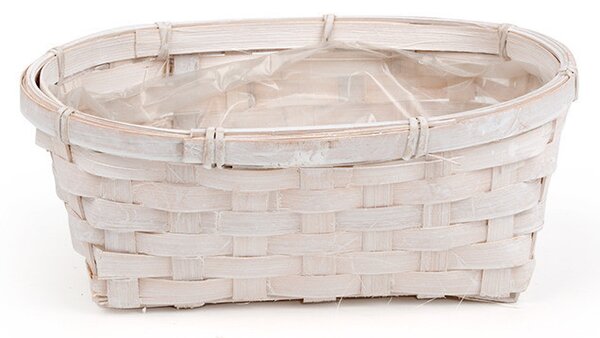 Ovális bambusz tál fehér 22x15x9cm 5db/csomag