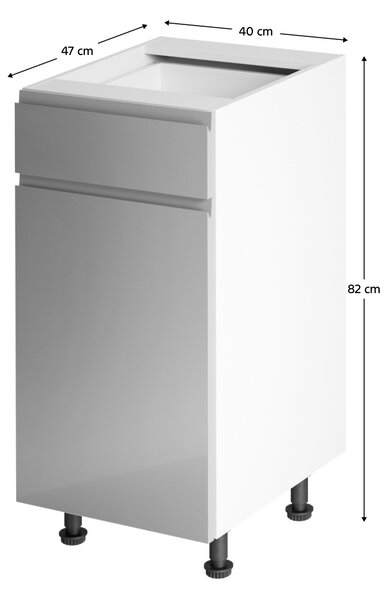 KONDELA Alsószekrény, fehér/szürke extra magasfényű, balos, AURORA D40S1