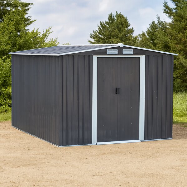 KONDELA Pléh kerti szerszámos ház, szürke/fehér, 2,6x3,1m, HAMAL TYP 3