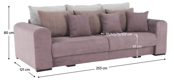 KONDELA Extra tágas kanapé, lila, őreg rózsaszín, bézs színű, GILEN BIG SOFA