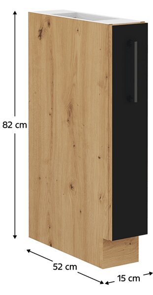 KONDELA Alsó szekrény fém kosárral, matt fekete/artisan tölgy, MONRO 15 D CARGO