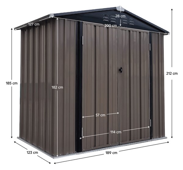 KONDELA Pléh kerti szerszámos ház, barna/antracit, 2x1,3 m, RADOL