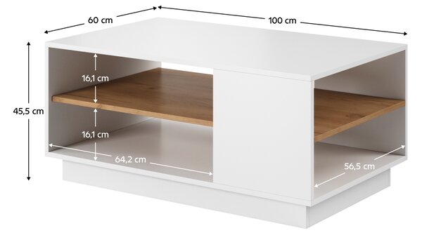 KONDELA Dohányzóasztal, fehér/tölgy craft arany, TRIO