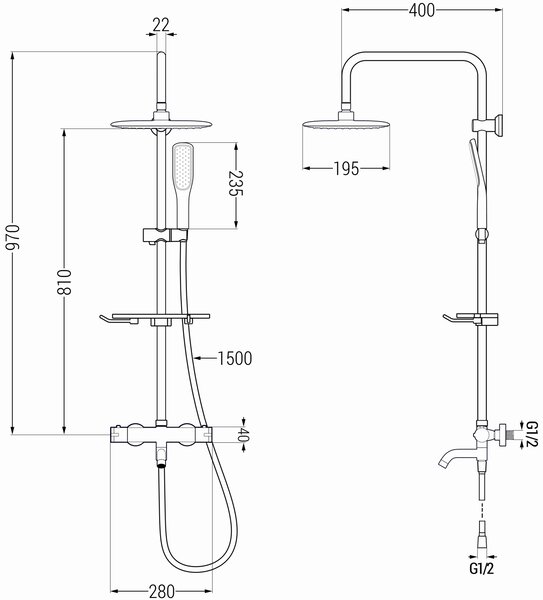 Mexen - KT49 zuhanygarnitúra Kai termosztatikus kádcsapteleppel, fekete-arany, 779004993-75