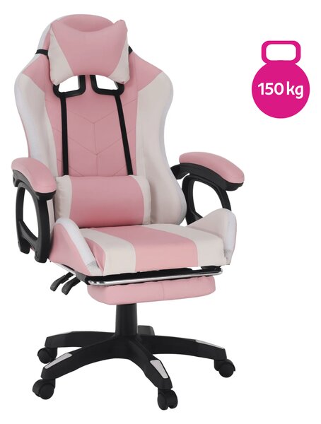 KONDELA Irodai/gamer szék RGB LED világítással, rózsaszín/fehér, JOVELA