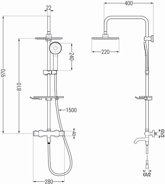 Mexen - KT40 zuhanygarnitúra termosztatikus kádcsappal Kai, arany, 779004093-50
