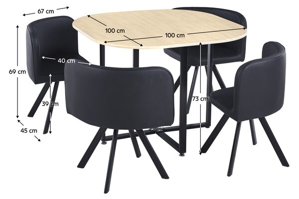 KONDELA Étkező szett 1+4, tölgy/fekete, BEVIS NEW