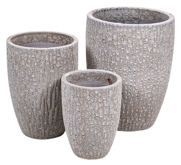 Brisbane Vase kerámia növénytartó szett savmaratott antik fehér 26x34-43x55cm S/3