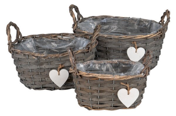 Ovális Antone hasított fa ültetőtál szett szível szürke 27x19x13/19cm S3