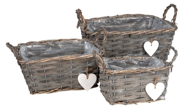 Szögletes Antone hasított fa ültetőtál szett szível szürke 30x20x13,5/18cm S3