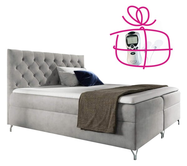 KONDELA Boxspring ágy, 120x200, világosszürke Velvet szövet, GULIETTE + ajándék