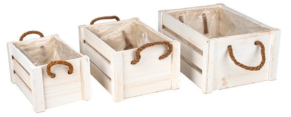Szögletes Fa Láda Szett Fehér 27,5x17,5x14-38x27,5x18cm S/3