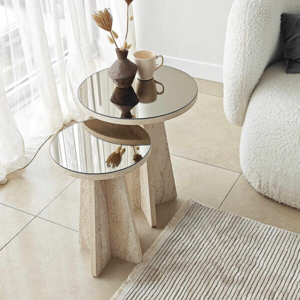Hanah Home Side Table Set Travertine Bronze Luna - Travertine