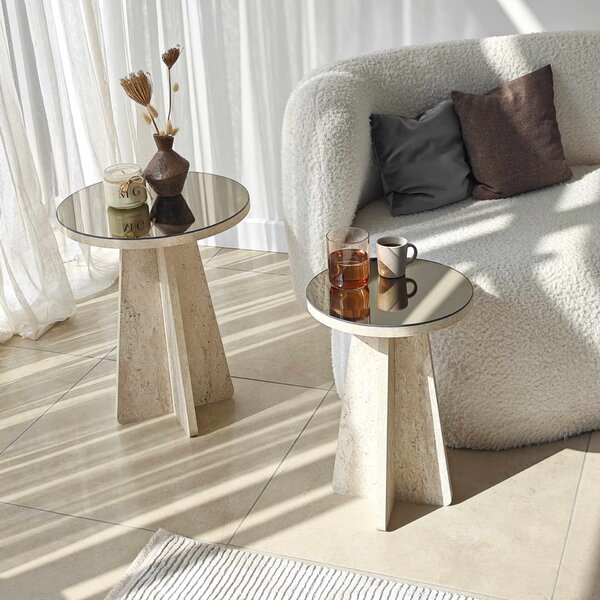 Hanah Home Side Table Set Travertine Bronze Luna - Travertine