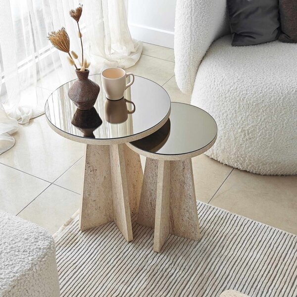 Hanah Home Side Table Set Travertine Bronze Luna - Travertine