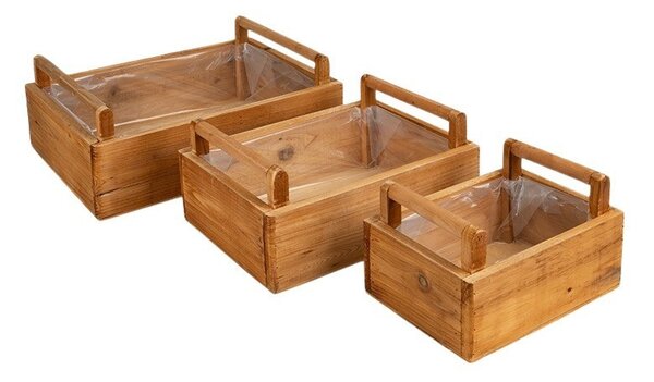 Szögletes Fa Láda Szett Két Füllel Barna 40x29,5x12cm S3
